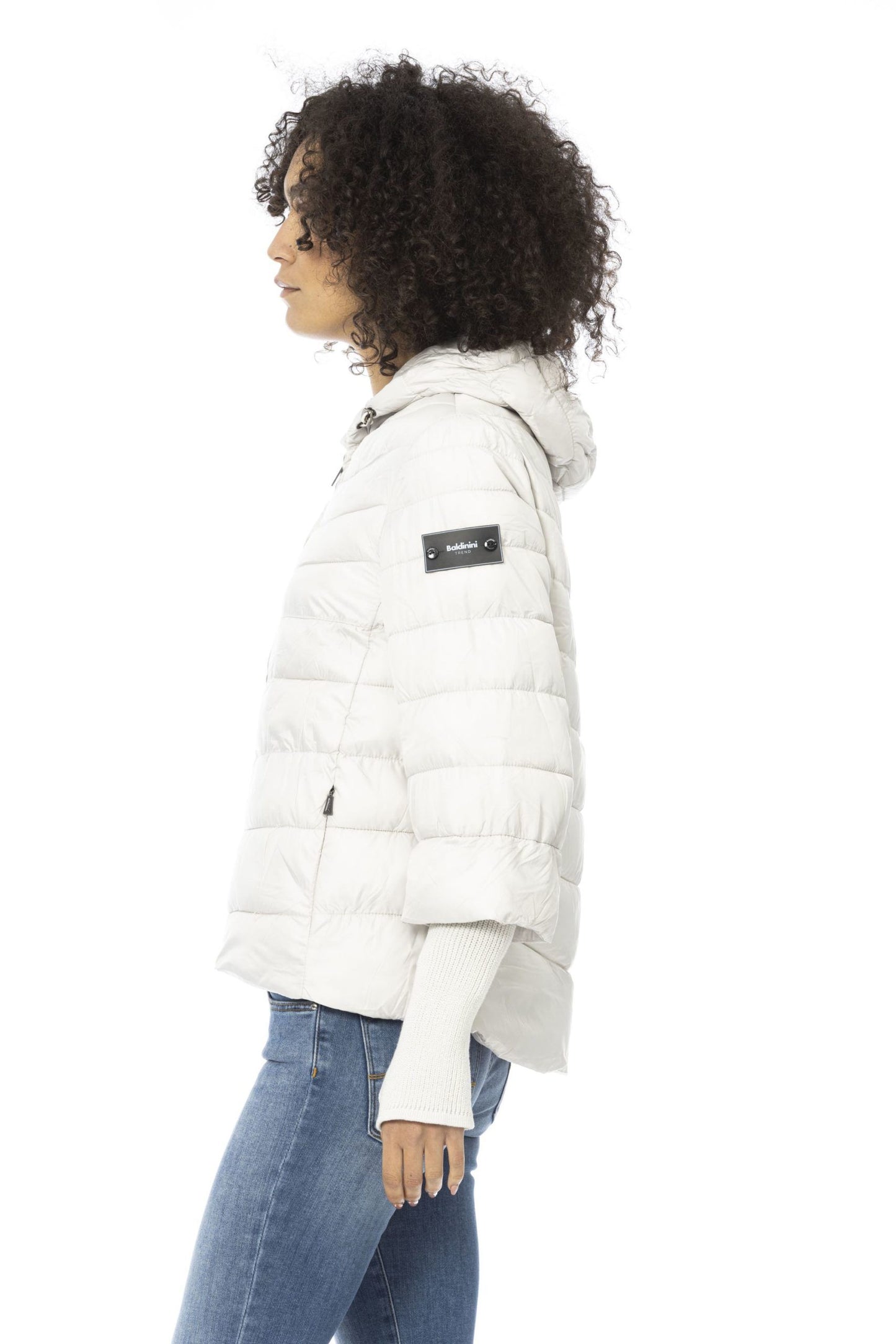 Chic White Polyester Down Jacket with Metal Monogram