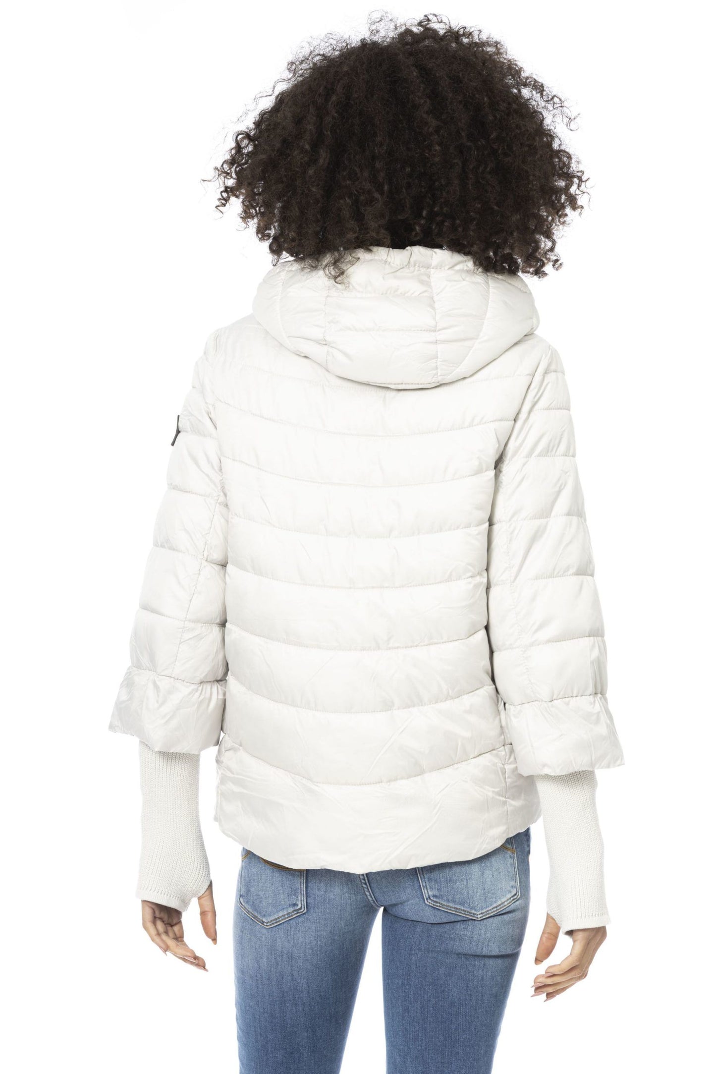 Chic White Polyester Down Jacket with Metal Monogram