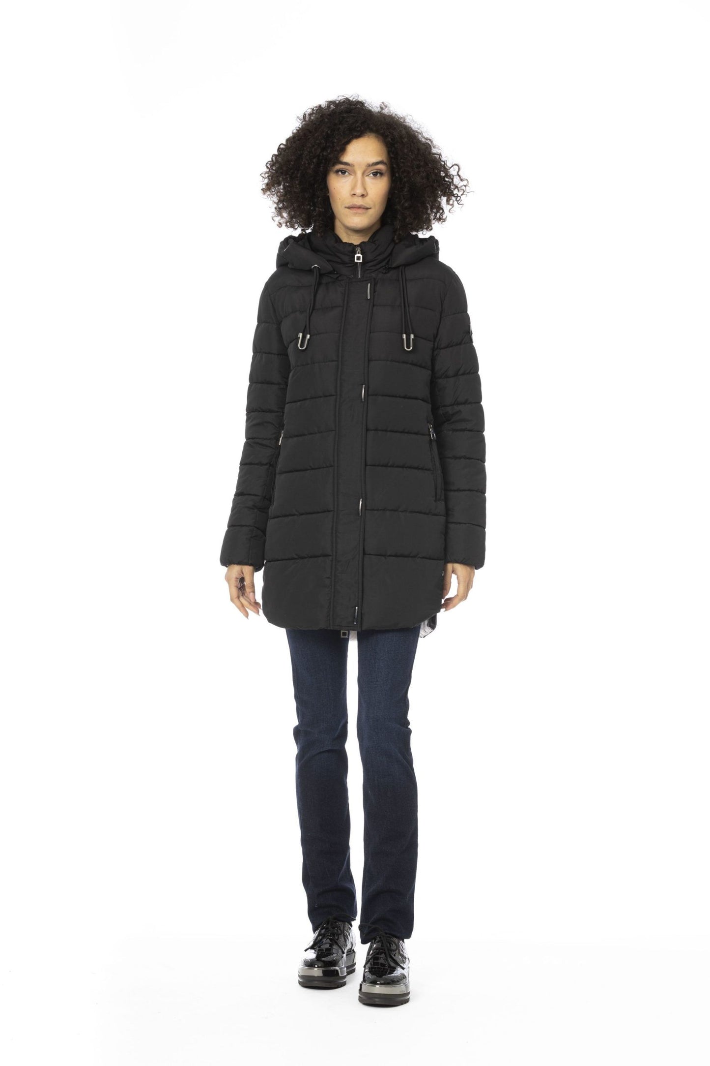 Chic Black Long Down Jacket with Adjustable Hood