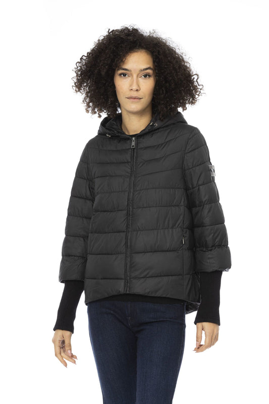 Chic Black Long Down Jacket with Adjustable Hood