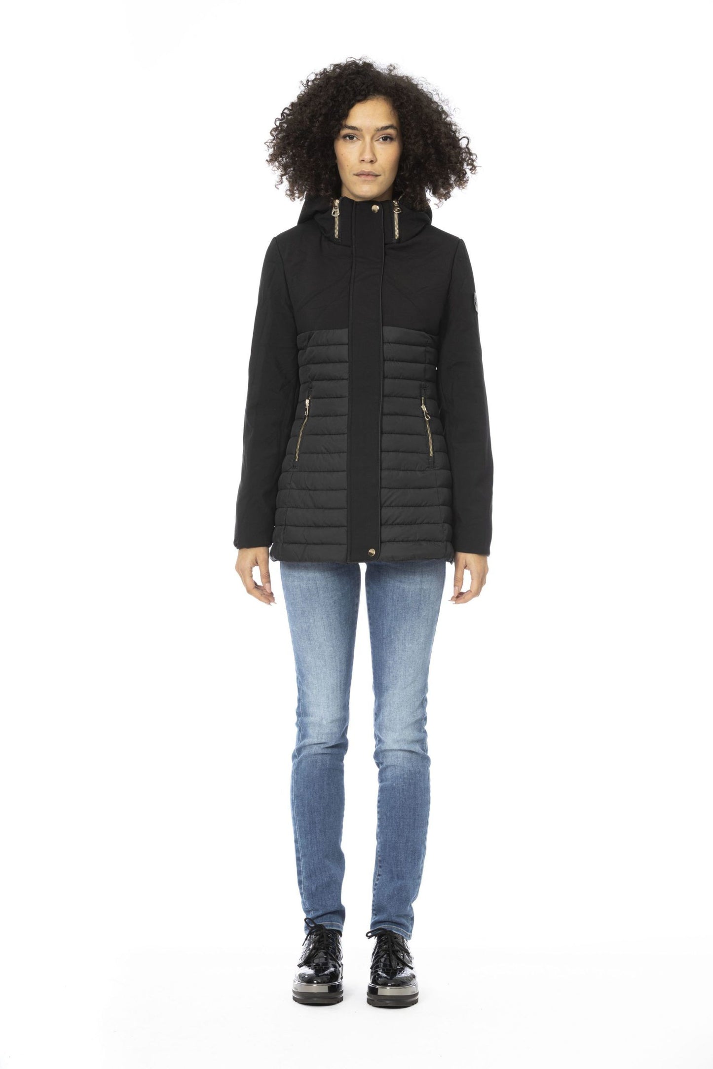 Sleek Hooded Down Jacket in Black