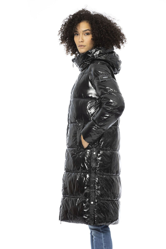 Chic Black Long Down Jacket with Monogram