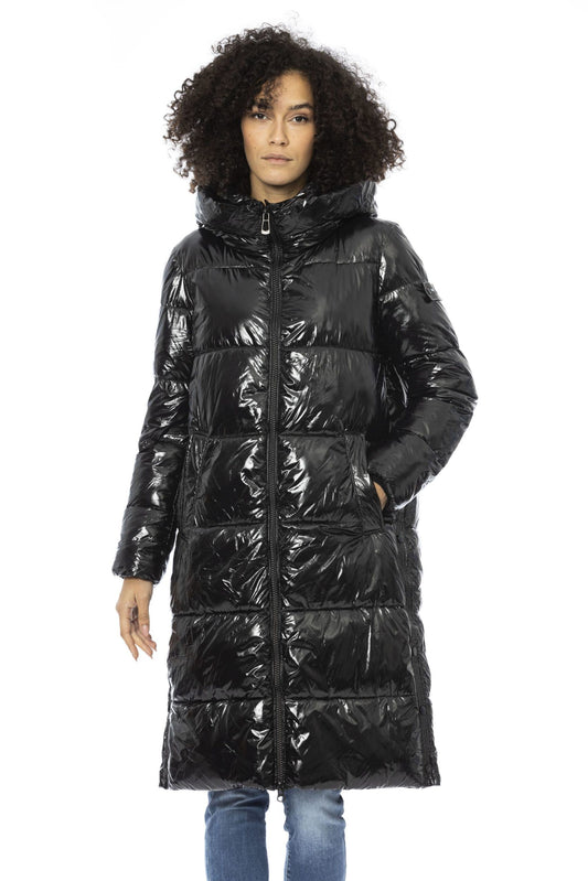 Chic Black Long Down Jacket with Monogram