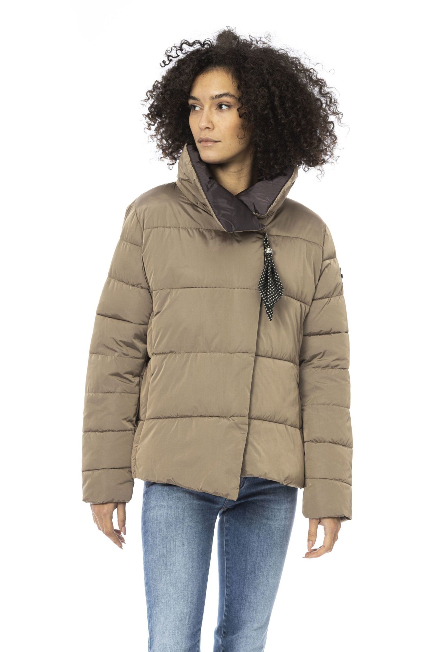 Beige Chic Oblique Buttoned Down Jacket