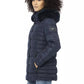 Elegant Blue Long Down Jacket with Fur Hood
