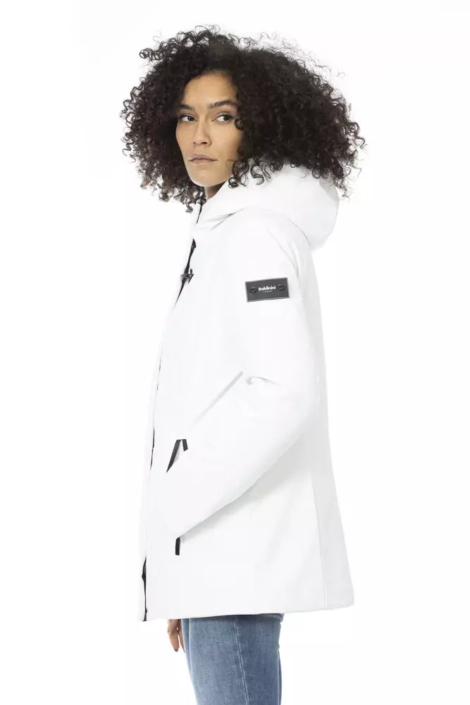 Sleek White Down Jacket with Adjustable Hood