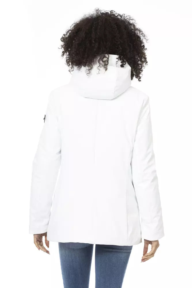 Sleek White Down Jacket with Adjustable Hood