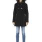 Elegant Long Black Parka with Leather Hood