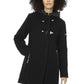 Elegant Long Black Parka with Leather Hood