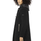 Elegant Long Black Parka with Leather Hood