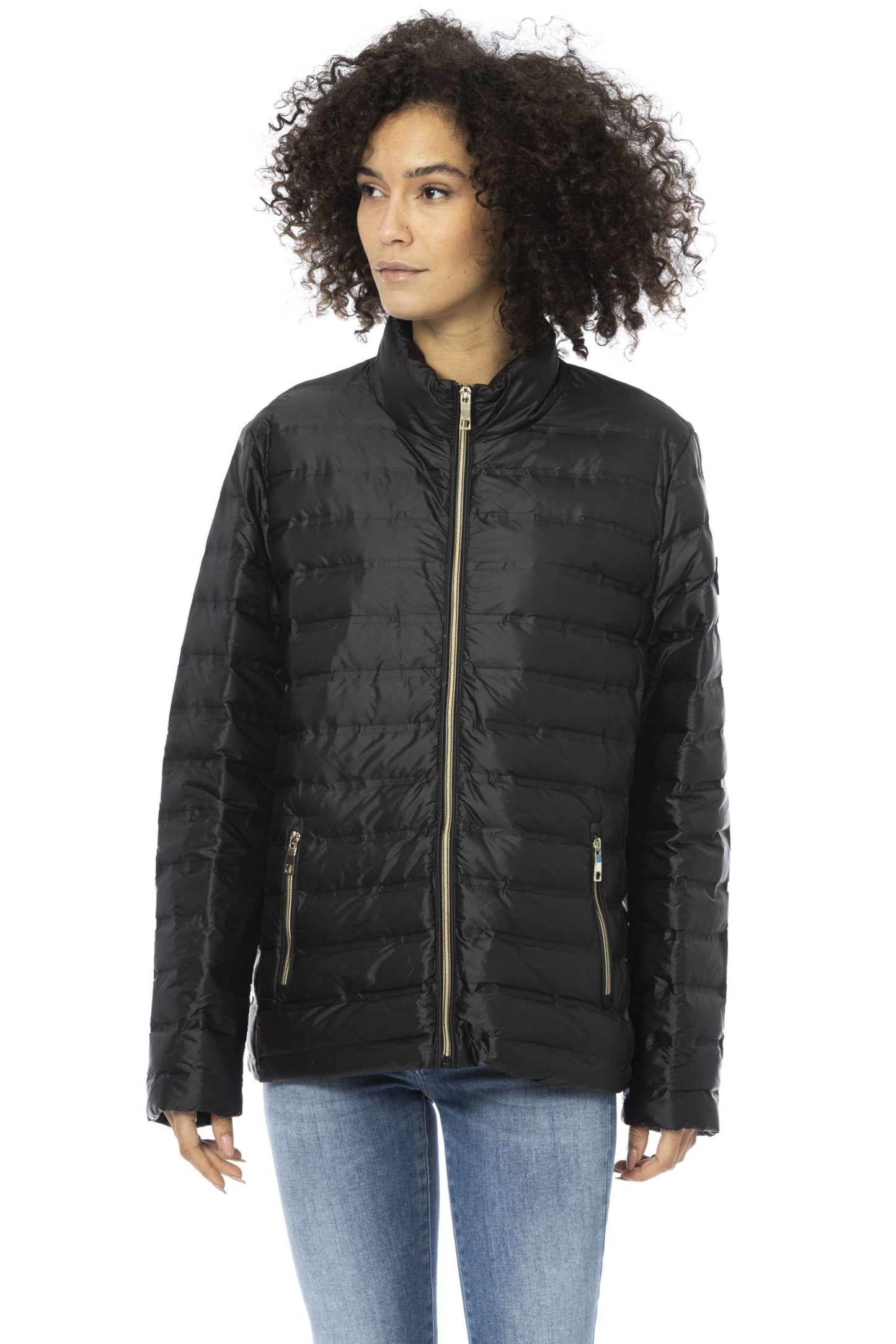 Elegant Short Down Jacket with Metal Monogram