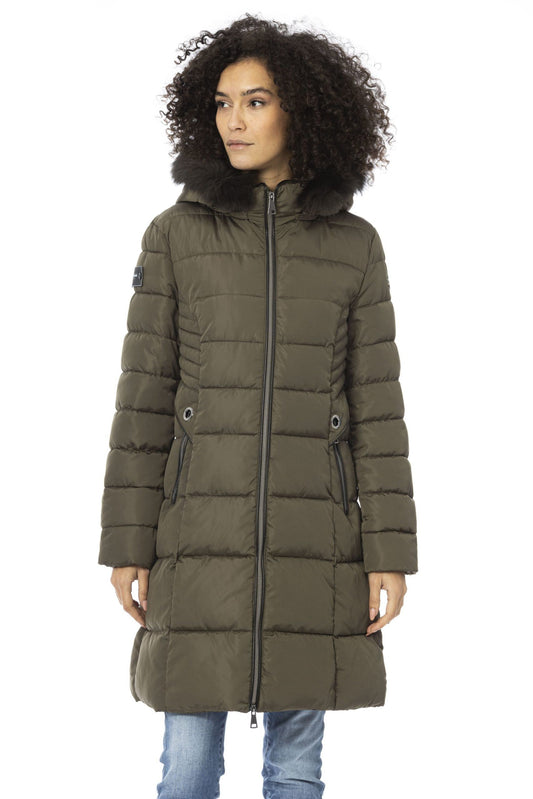 Chic Beige Down Jacket with Synthetic Fur Hood