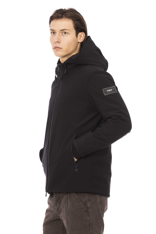 Sleek Black Hooded Jacket with Monogram Detail