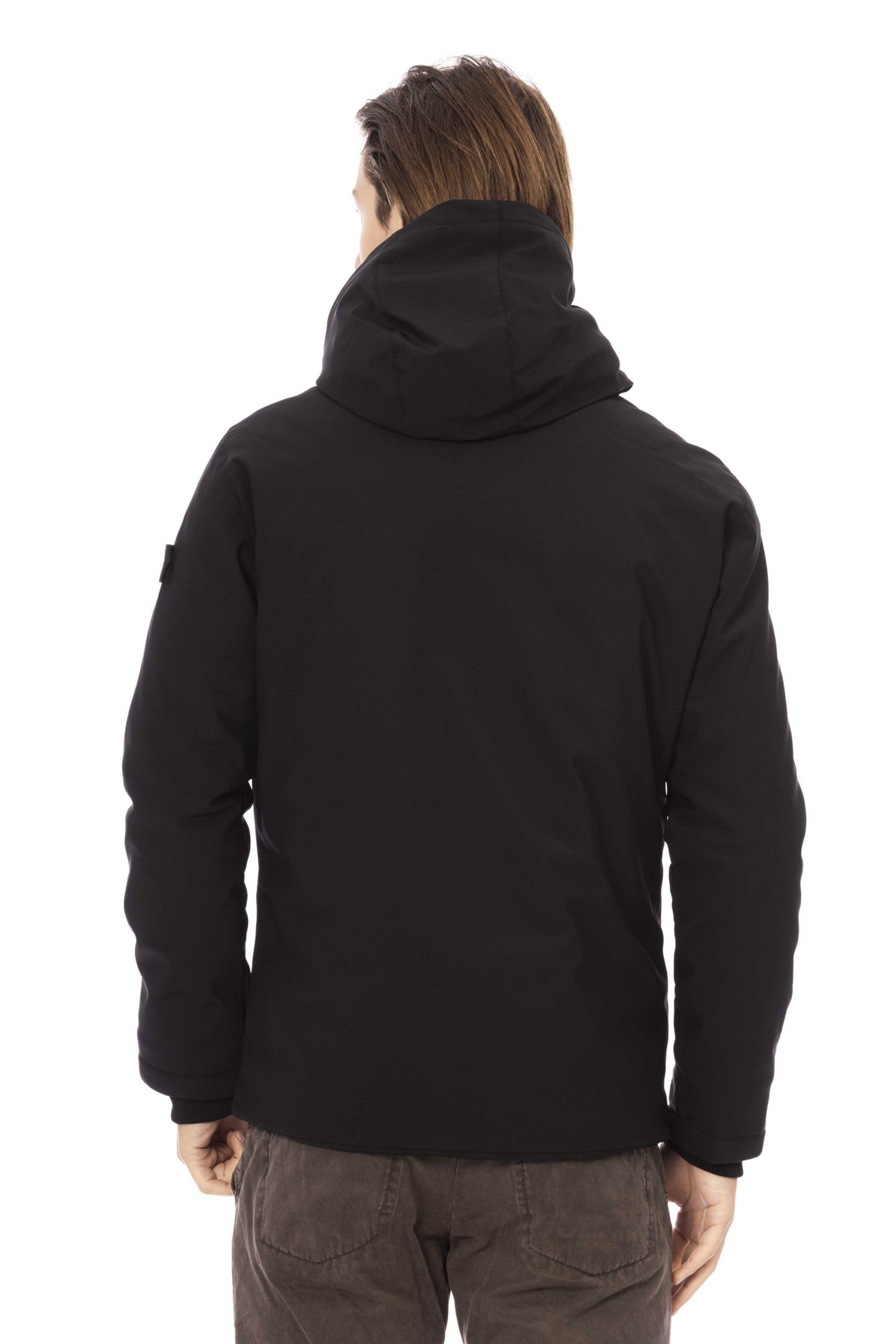 Sleek Black Hooded Jacket with Monogram Detail