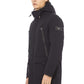 Sleek Blue Long Jacket With Hood and Zip Pockets