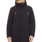 Sleek Blue Long Jacket With Hood and Zip Pockets