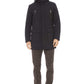 Sleek Blue Long Jacket With Hood and Zip Pockets