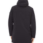 Sleek Blue Long Jacket With Hood and Zip Pockets