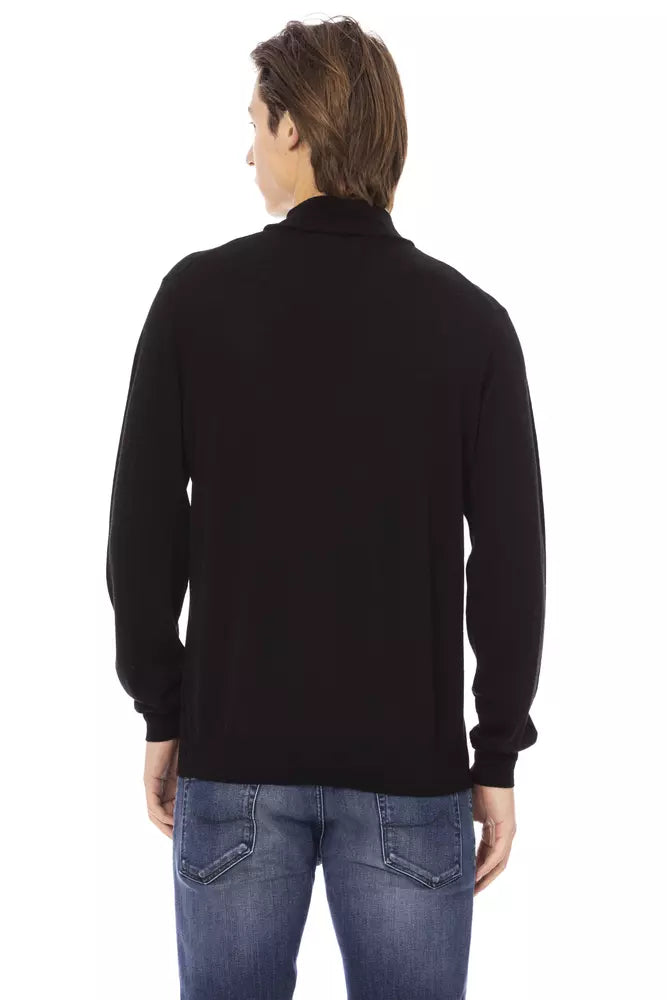 Sleek Black Turtleneck Monogram Sweater