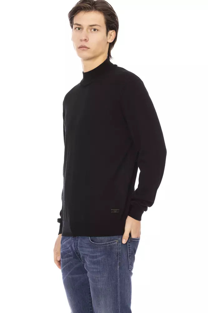 Sleek Black Turtleneck Monogram Sweater