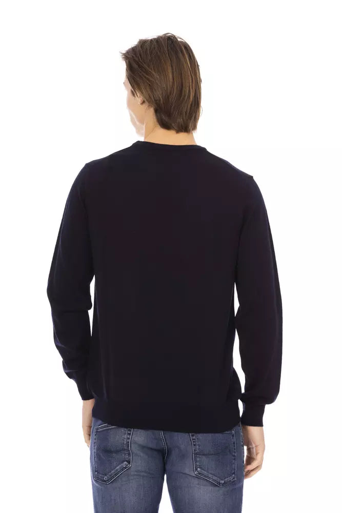 Elegant Crewneck Blue Sweater - 100% Fabric