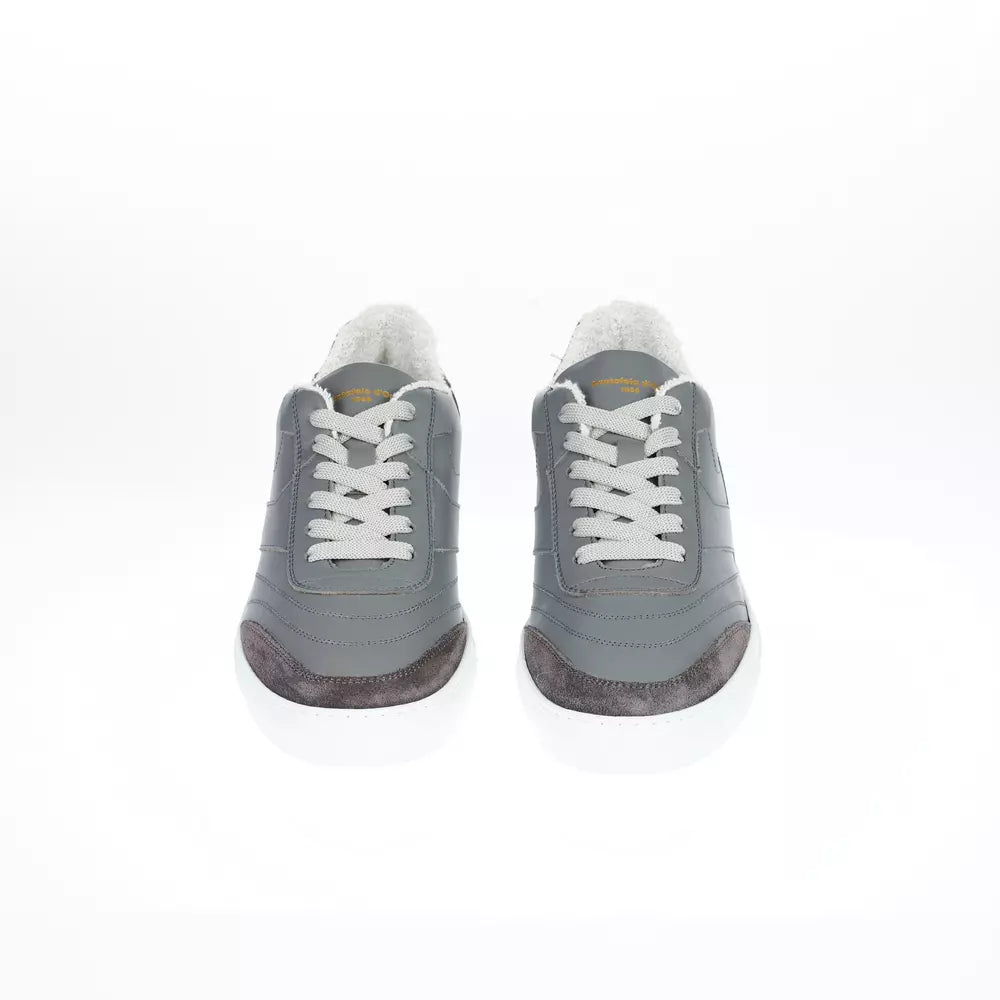 Two-Tone Leather Sneakers with Logo Accent