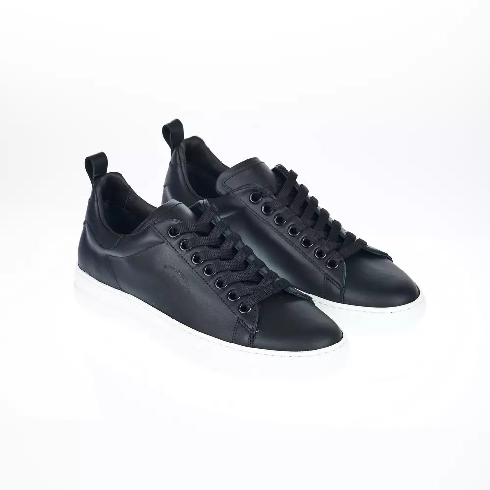 Sleek Monochrome Leather Sneakers - Italian Crafted