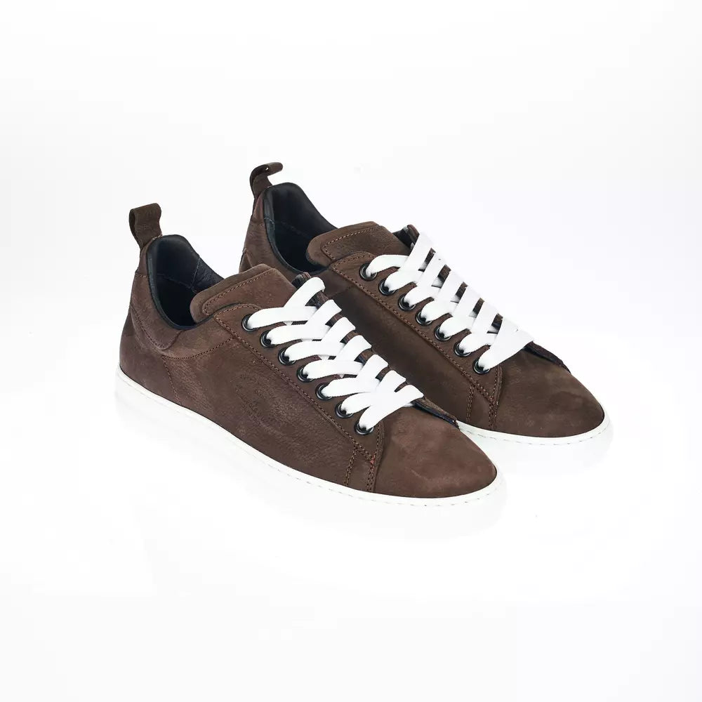 Elegant Brown Leather Sneakers for Men