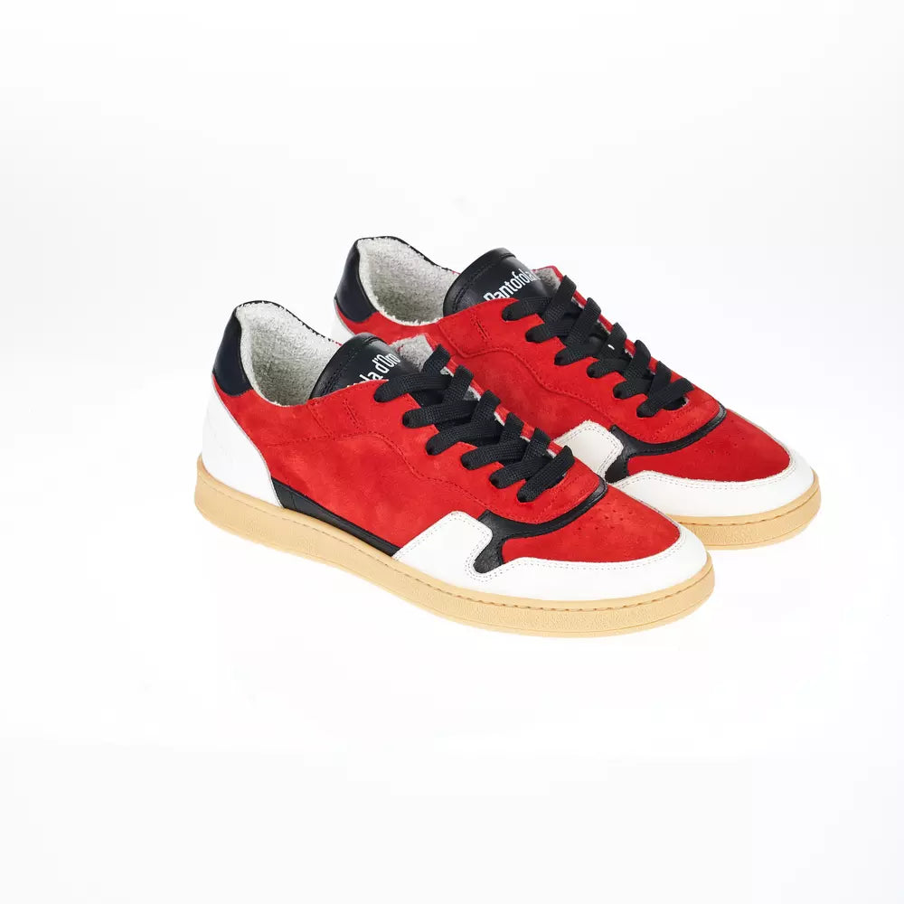 Tricolor Leather Sneaker with Contrast Sole