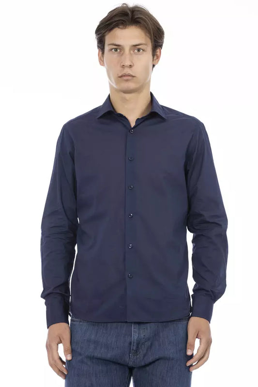 Elegant Slim Fit Blue Cotton Shirt