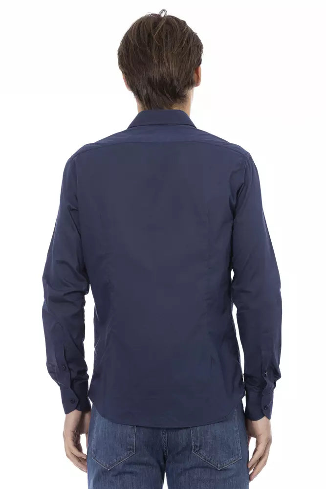 Elegant Slim Fit Blue Cotton Shirt