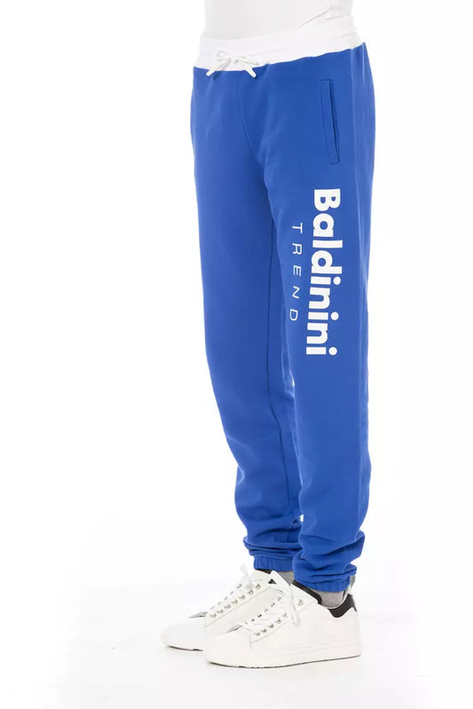 Chic Blue Cotton Sport Pants with Lace Closure