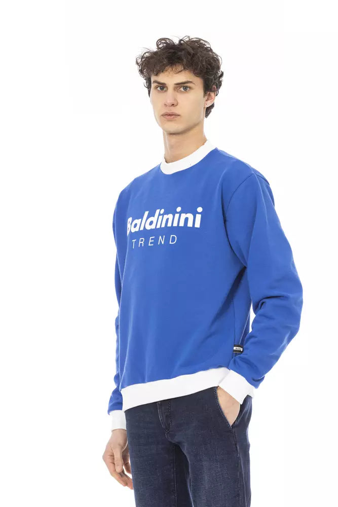 Sleek Blue Cotton Fleece Hoodie with Front Logo