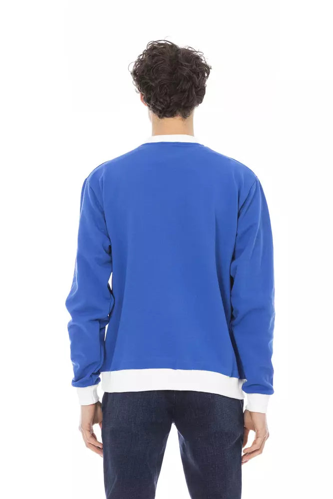 Sleek Blue Cotton Fleece Hoodie with Front Logo