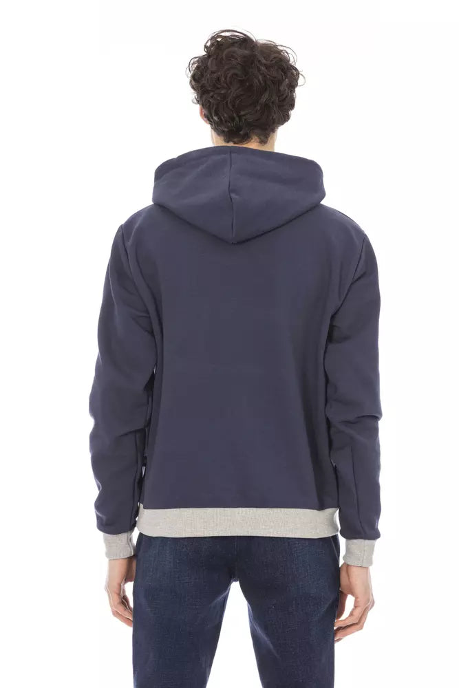 Chic Blue Cotton Fleece Hoodie with Front Logo