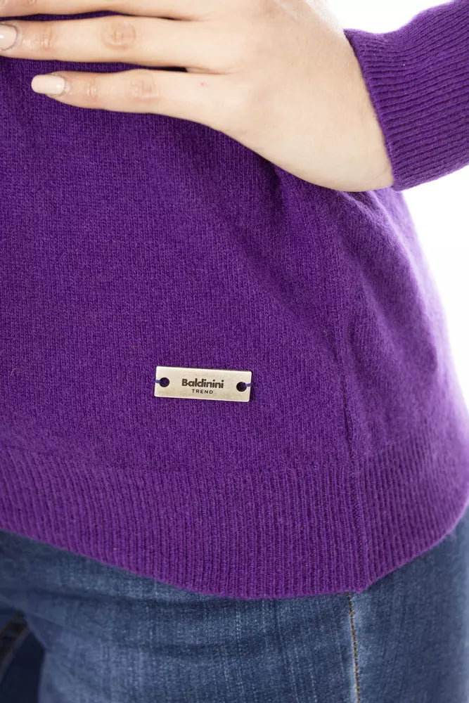 Crewneck Wool-Cashmere Blend Purple Sweater