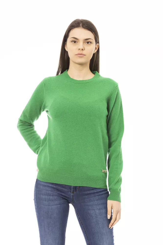 Elegant Green Wool-Cashmere Crewneck Sweater