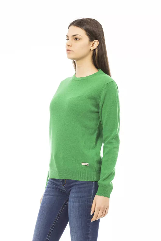 Elegant Green Wool-Cashmere Crewneck Sweater