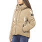 Beige Short Down Jacket with Metal Monogram