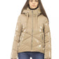 Beige Short Down Jacket with Metal Monogram