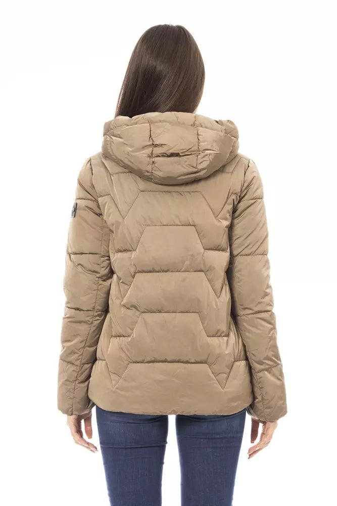 Beige Adjustable Hood Short Down Jacket