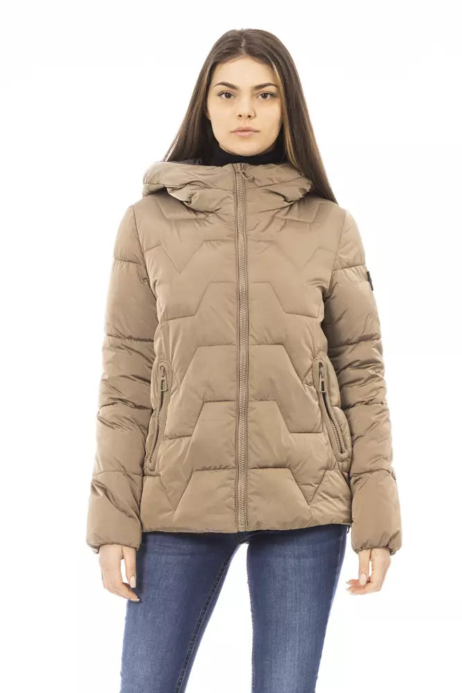 Beige Adjustable Hood Short Down Jacket