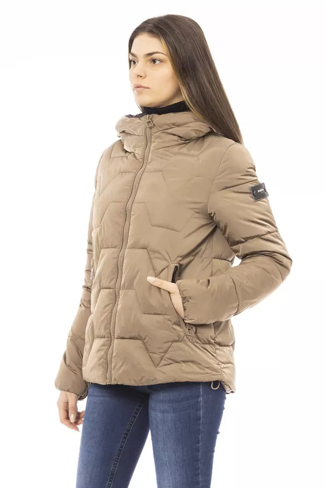 Beige Adjustable Hood Short Down Jacket