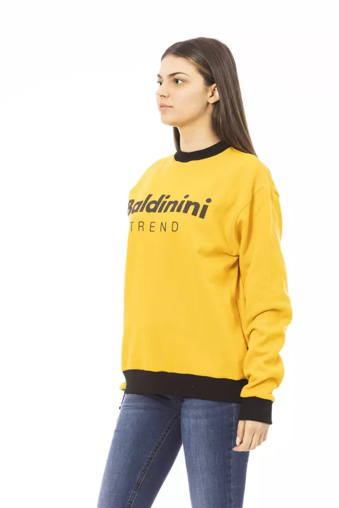 Chic Yellow Cotton Fleece Hoodie with Logo