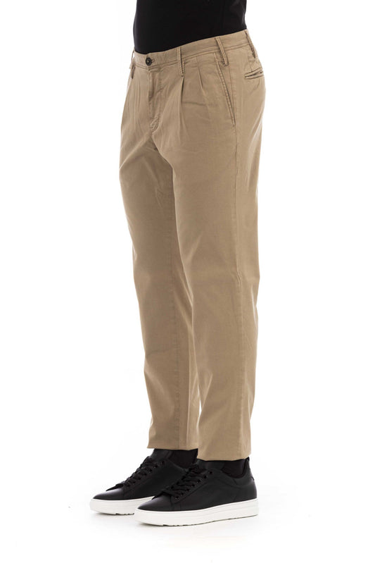 Chic Beige Cotton Stretch Pants for Men