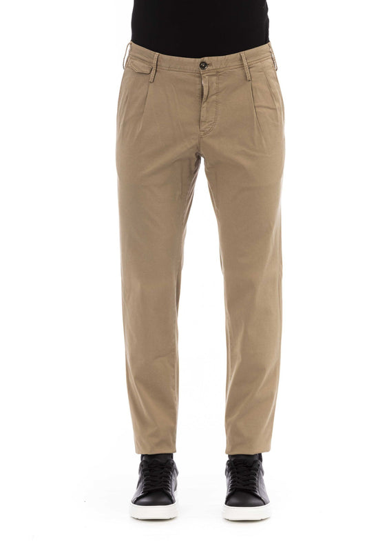 Chic Beige Cotton Stretch Pants for Men