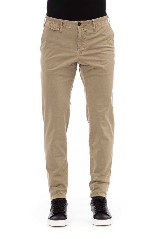 Chic Beige Cotton Stretch Pants