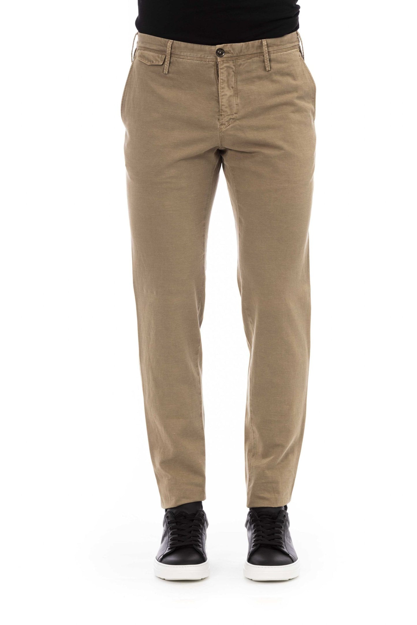 Beige Cotton-Linen Blend Men's Trousers