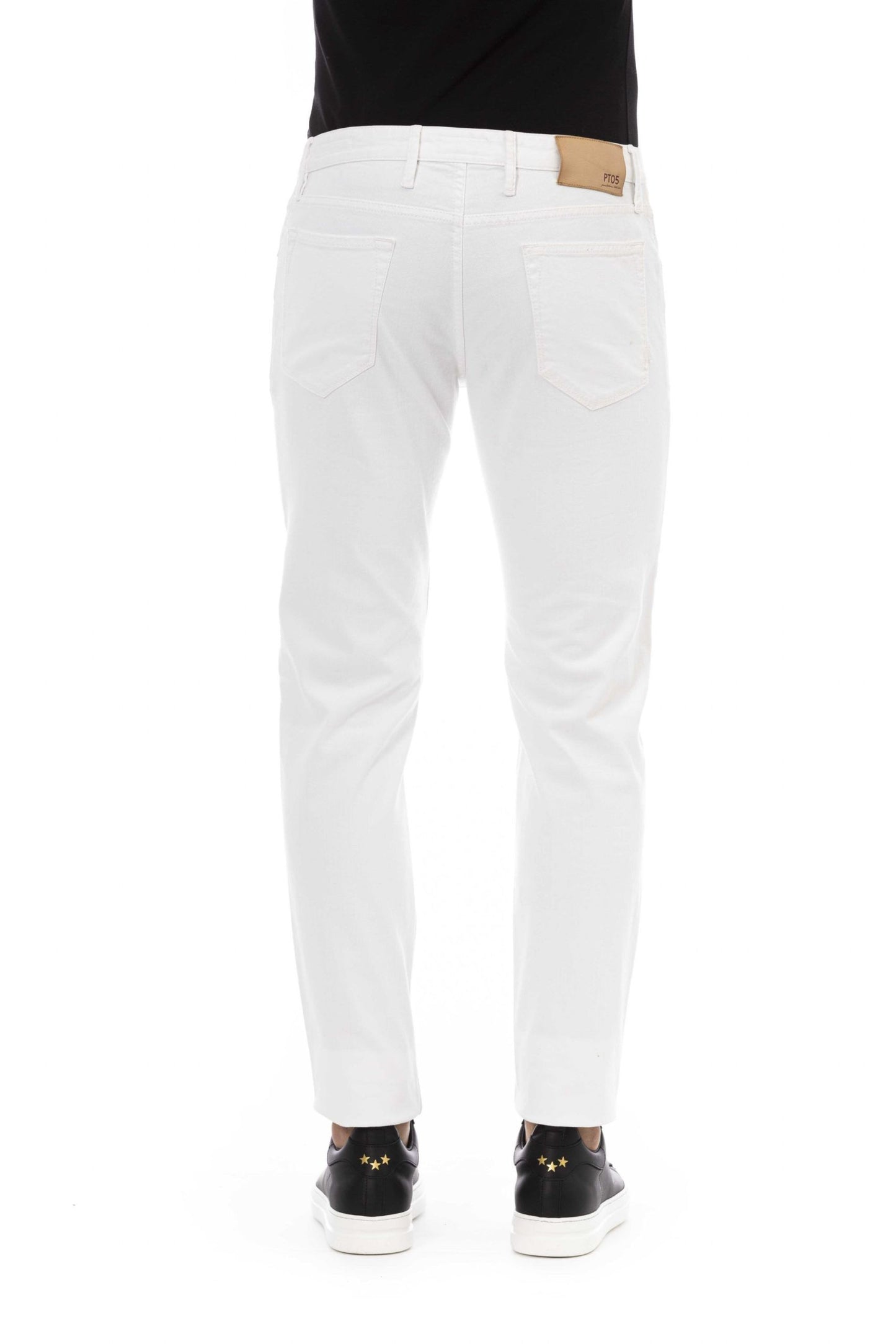 Chic White Stretch Cotton Jeans for Men