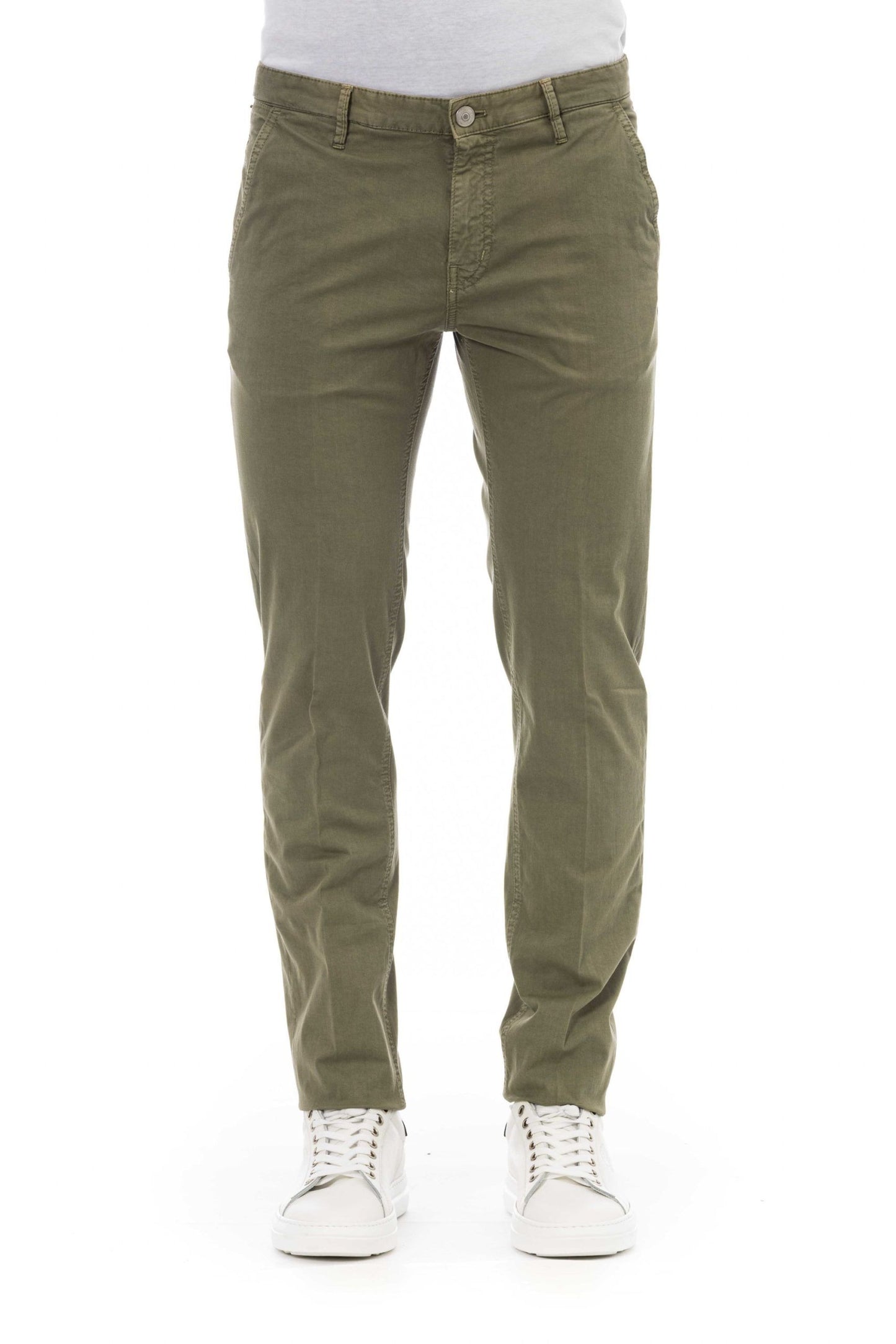 Sleek Green Cotton Blend Trousers